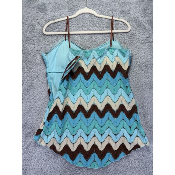 Vtg 90s Y2k Rampage Large Tank Top Babydoll Crocheted Blue Green 70's Lace Fariy - Picture 11 of 12